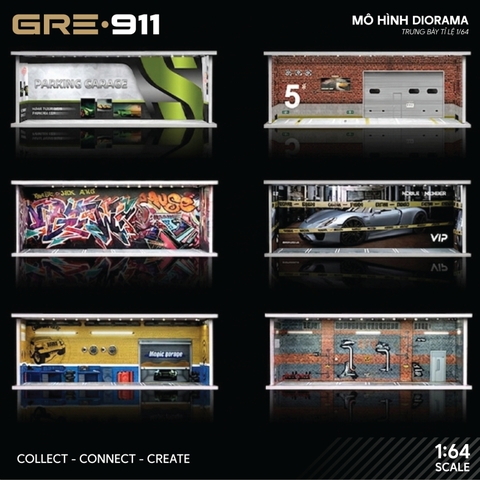 Diorama 1:64 Bãi Đỗ Xe 6 Slot Set 4 Có Đèn LED - Mica Chống Bụi | GRE•911