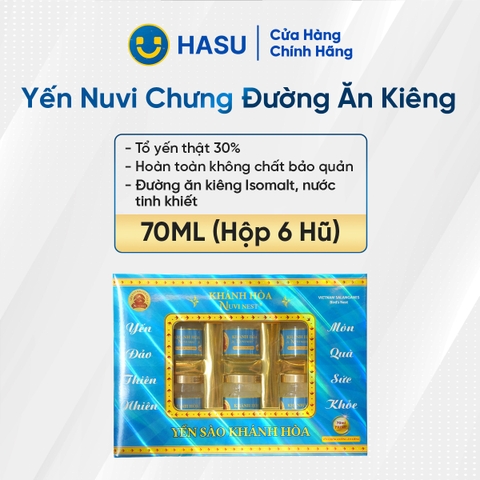 Yến Nuvi chưng đường ăn kiêng, HỘP QUÀ 70ML  - 6 hũ