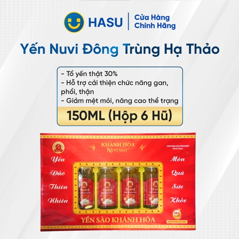 Yến Nuvi chưng đông trùng, HỘP QUÀ 150ML- 6 hũ