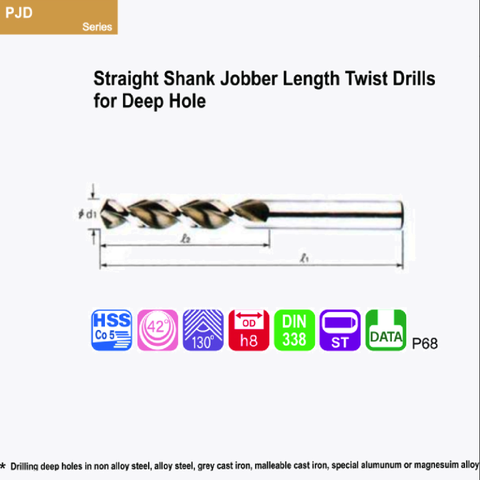 Mũi Khoan Sâu Thép Gang Nhôm HSSCo5 Xoắn 42 Độ PJD