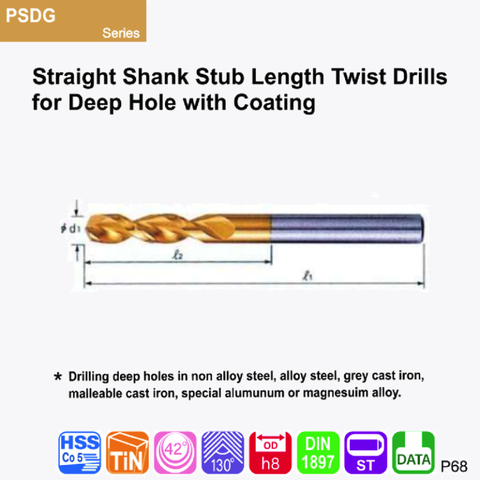 Mũi Khoan Thép Gang Nhôm HSSCo5 TiN Xoắn 42 Độ PSDG