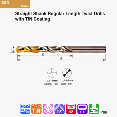Mũi Khoan Thép Và Inox HSSCo8 TiN GSD