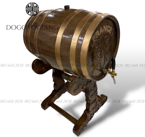 Thùng rượu gỗ sồi 100 lít giả cổ chân điêu khắc