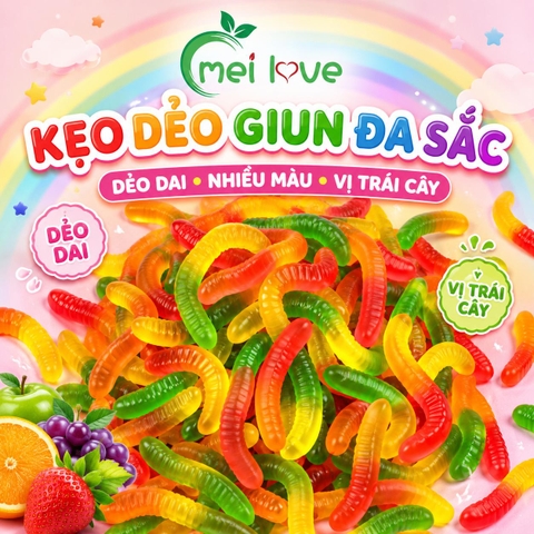 Kẹo Dẻo Giun Đa Sắc Hương Trái Cây, Dẻo Dai, Nhiều Màu Sắc, Kẹo Ăn Vặt Cho Bé & Gia Đình