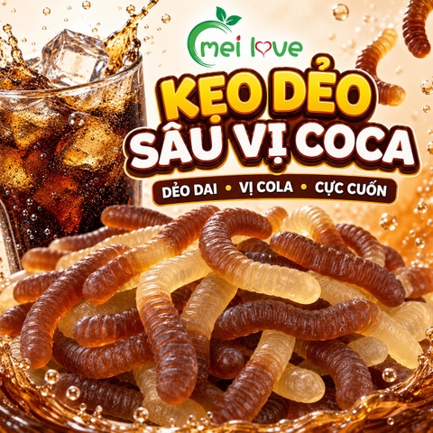Kẹo Dẻo Sâu Vị Coca, Dẻo Dai, Hương Vị Cola Đậm Đà, Kẹo Ăn Vặt Hình Con Sâu Cho Bé & Gia Đình
