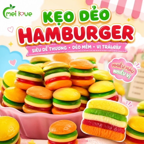 Kẹo Dẻo Hamburger Hương Trái Cây – Dẻo Mềm, Tạo Hình Hamburger Mini, Kẹo Ăn Vặt Cho Bé & Gia Đình