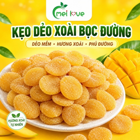 Kẹo Dẻo Xoài Bọc Đường Hương Xoài, Dẻo Mềm, Phủ Đường Hấp Dẫn, Kẹo Ăn Vặt Cho Bé & Gia Đình