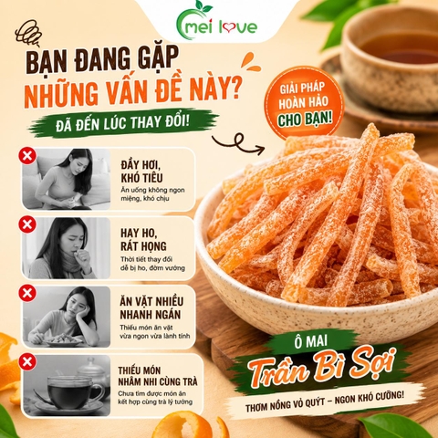 Ô Mai Trần Bì Sợi, Thơm Nồng Vỏ Quýt, Hỗ Trợ Tiêu Hóa, Dịu Họng, Ăn Vặt Dễ Ghiền