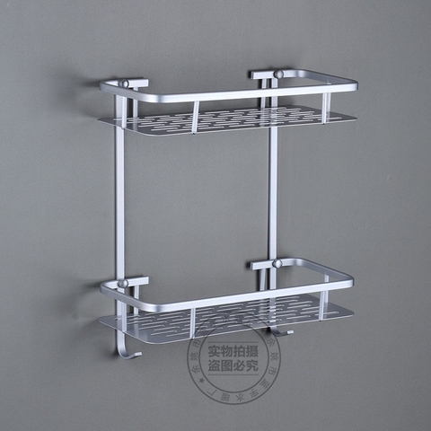 Kệ Nhà Tắm 2 Tầng Có 2 Móc Bằng Nhôm, Cố Định Vào Tường Bằng Ốc Vít