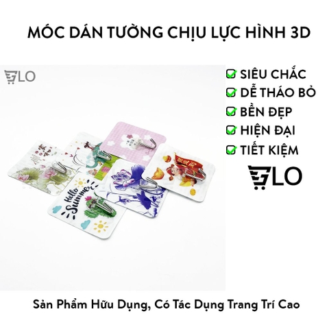 Móc Dán Tường Chịu Lực Hình 3D Ngẫu Nhiên Loại Lớn - Thiết Kế Hiện Đại, Kích Thước 7.5x8.5cm
