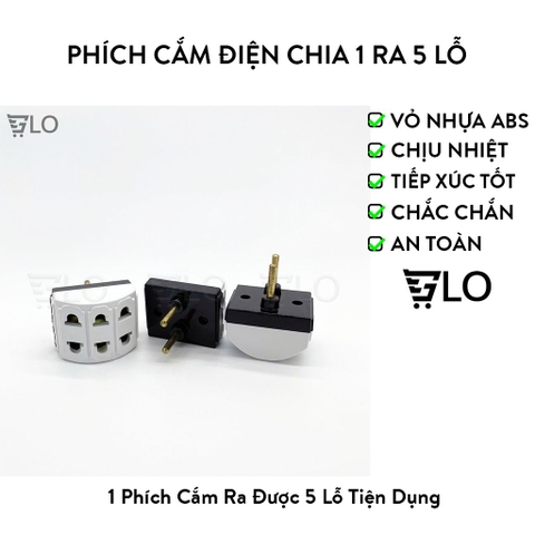 Phích Cắm Điện Chia 1 Ra 5 Lỗ Cắm Chân Tròn