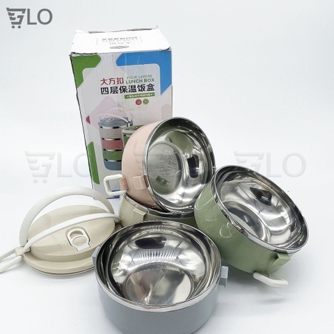 Hộp Cơm Cà Mên Giữ Nhiệt Lúa Mạch 4 Tầng Ruột Inox Tiện Dụng