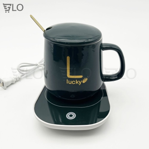 [Hỏa Tốc HCM] Bộ Cốc Ly Sứ Hâm Nóng Lucky Thông Minh Cao Cấp, Kèm Đế Điện Hâm Cafe, Sữa, Trà Tặng Kèm Thìa Mạ Vàng