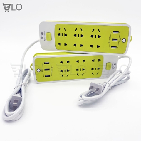 Ổ Cắm Điện Đa Năng Chống Giật 6 Lỗ Và Có 3 Cổng Sạc USB Màu Xanh Lá Cho Điện Thoại, Máy Tính Bảng