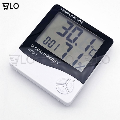 Nhiệt Ẩm Kế HTC-1/HTC-2, Máy Đo Nhiệt Độ, Độ Ẩm, Kiêm Đồng Hồ Báo Thức, Lịch Để Bàn Màn Hình LCD Có Kèm Pin