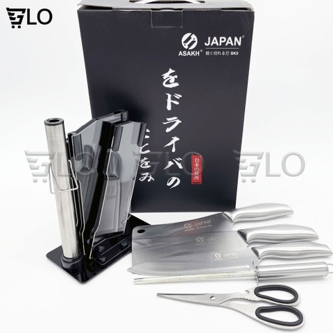 Bộ Dao Nhật Bản Seki 5 Món Làm Từ Thép Không Gỉ Có Kệ Để Dao
