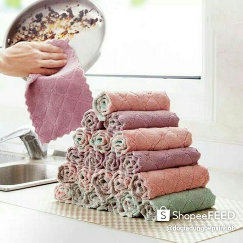 Khăn Lau Đa Năng Không Bụi 12x18cm - Siêu Thấm Nước, Chống Dính Dầu Mỡ, Hai Mặt, Sợi Bông Cao Cấp