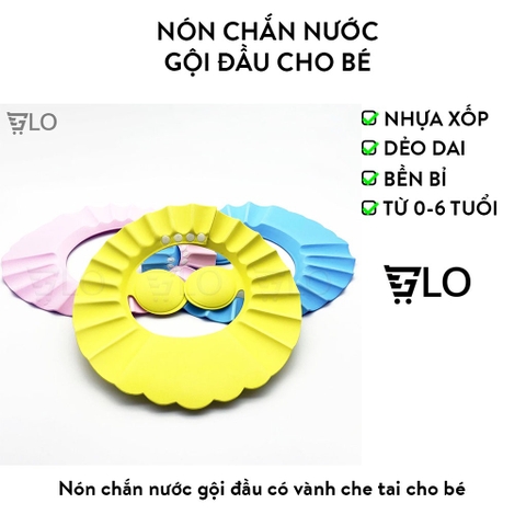 Nón Chắn Nước Gội Đầu Cho Bé, Mũ Tắm Có Vành Bịt Tai Cho Bé, Có Thể Điều Chỉnh Vòng Đầu