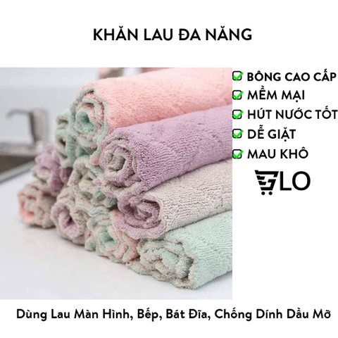 Khăn Lau Đa Năng Không Bụi 12x18cm - Siêu Thấm Nước, Chống Dính Dầu Mỡ, Hai Mặt, Sợi Bông Cao Cấp