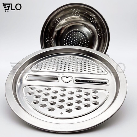 Bộ Bào Nạo Rau Củ Kiêm Rổ Và Chậu Inox Cao Cấp Đa Năng