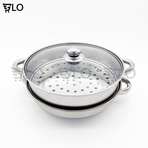 Nồi Hấp Xửng 2 Tầng Inox Mặt Kính Cao Cấp 28cm