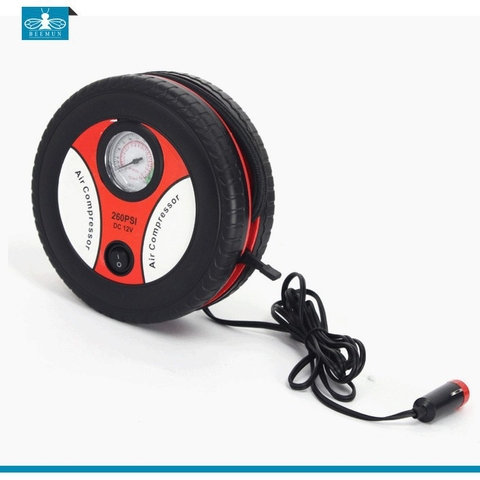 Máy Bơm Lốp Xe Hơi Hình Tròn, Xe Máy Có Đồng Hồ Hình Bánh Xe Dùng Cổng Mồi Thuốc 12v