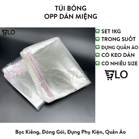1 Kg Túi Nilon Keo Dán Miệng OPP Trong Suốt, Bọc Kiếng, Đóng Gói, Đựng Phụ Kiện, Quần Áo