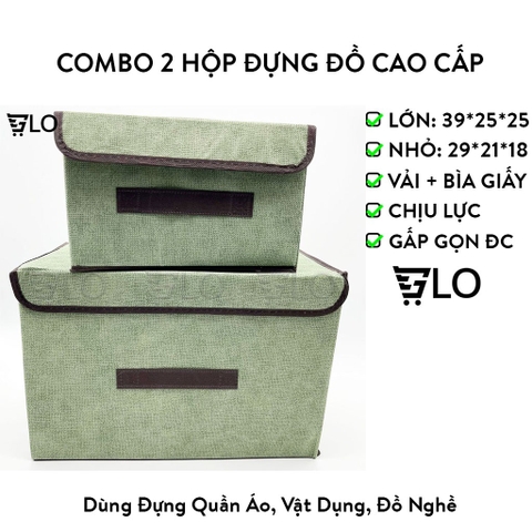 Combo 2 Hộp Vải Đựng Đồ Đa Năng, Thùng Đựng Quần Áo, Đồ Lót, Đồ Chơi Gấp Gọn Bằng Vải, Cứng Cáp Có Nắp Đậy