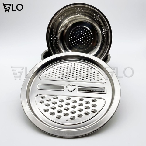 Bộ Bào Nạo Rau Củ Kiêm Rổ Và Chậu Inox Cao Cấp Đa Năng