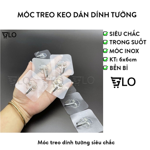 Móc Treo Dính Tường Siêu Chắc 6x6cm - Inox Không Gỉ, Tải Trọng 5kg, Nhựa Trong Suốt