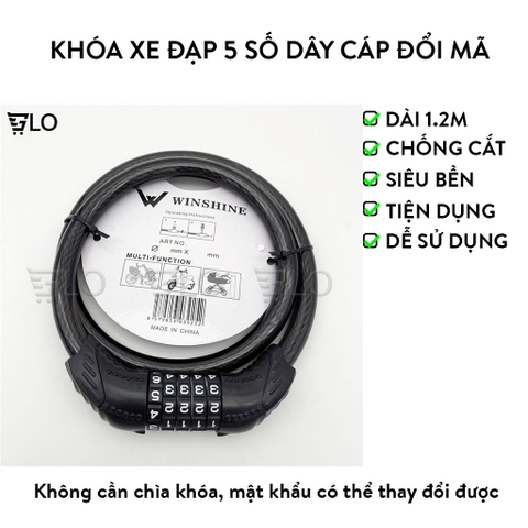 Khóa Xe Đạp 5 Số Dây Cáp Đổi Mã Dài 1.2m