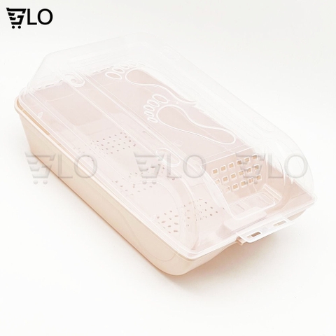Hộp Đựng Giày Dép Nắp Nhựa Cứng Trong Suốt Có Nắp Đậy Thoáng Khí, Size lớn Chịu Lực 4kg Kích Thước 34 x 21 x 13