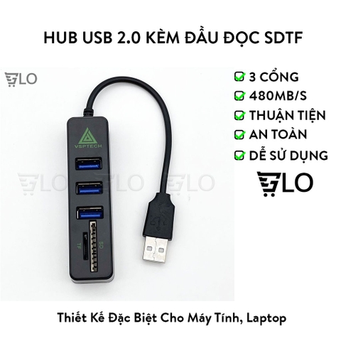 Hub USB Gồm 3 Cổng Usb Kèm Đầu Đọc Thẻ Nhớ SD/TF