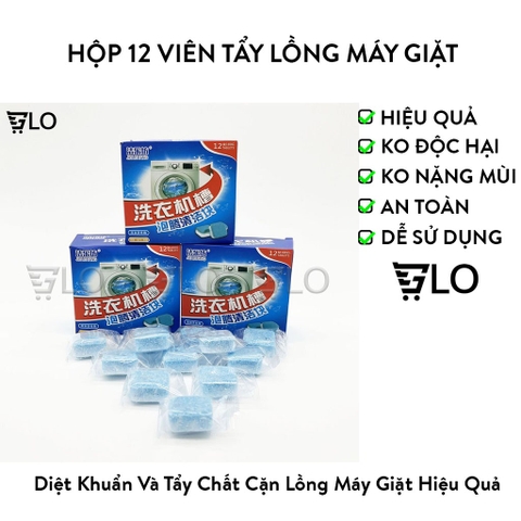 Hộp 12 Viên Tẩy Vệ Sinh Lồng Máy Giặt Diệt Khuẩn Và Tẩy Chất Cặn Lồng Máy Giặt Hiệu Quả