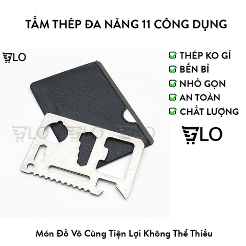 Tấm Thép Đa Năng Không Gỉ Mini 11 Công Dụng Treo Móc Khóa, Dụng Cụ Sinh Tồn Dao Đi Phượt Sửa Chữa Mở Vặn Ốc Vít Khui Nắp