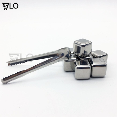 Hộp 8 Viên Đá Lạnh Inox Hình Vuông Không Tan Cooling Cubes Kèm 1 Gắp