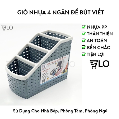 Giỏ Nhựa 4 Ngăn Loại Nhỏ Để Bút Viết Vật Dụng