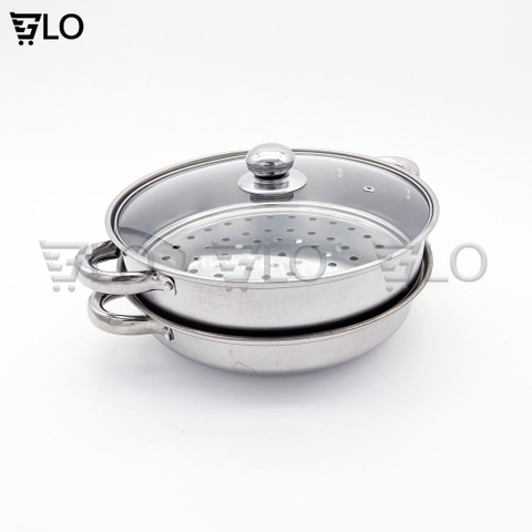 Nồi Hấp Xửng 2 Tầng Inox Mặt Kính Cao Cấp 28cm
