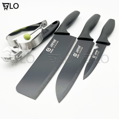 Bộ Dao 5 Món Buck-T Bằng Thép Không Gỉ Đen Nhám Cao Cấp