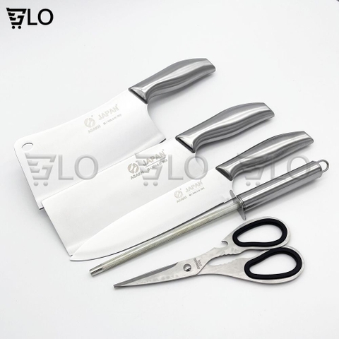 Bộ Dao Nhật Bản Seki 5 Món Làm Từ Thép Không Gỉ Có Kệ Để Dao