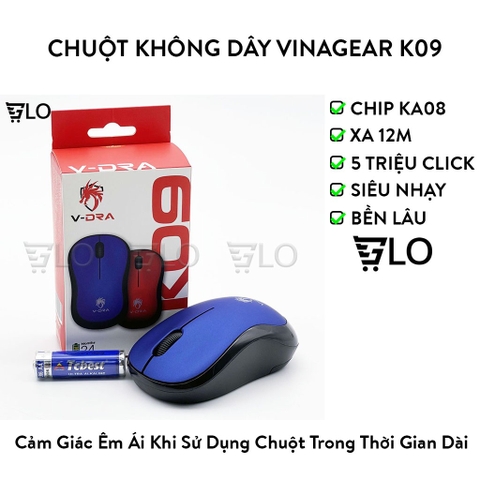Chuột Không Dây Cao Cấp Vinagear K09, Có Công Tắc Bật/Tắt Bảo Hành 1 Đổi 1 Trong 12 Tháng