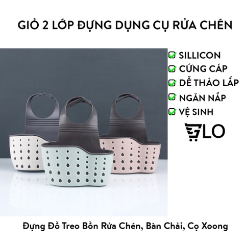 Giỏ 2 Lớp Đựng Dụng Cụ Rửa Chén Silicon Độ Bền Cao - Thiết Kế Thông Minh, Gọn Gàng Tối Ưu Không Gian