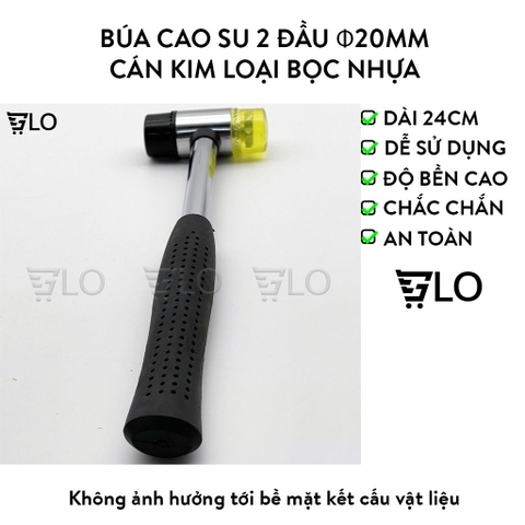 Búa Cao Su 2 Đầu Φ20mm Cán Kim Loại Bọc Nhựa Dài 24cm
