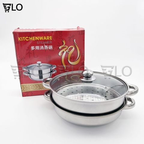 Nồi Hấp Xửng 2 Tầng Inox Mặt Kính Cao Cấp 28cm