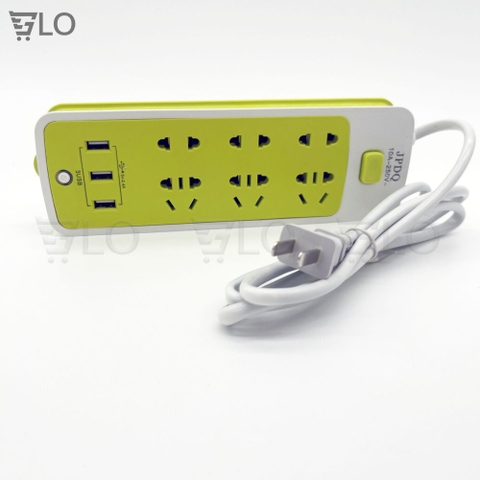 Ổ Cắm Điện Đa Năng Chống Giật 6 Lỗ Và Có 3 Cổng Sạc USB Màu Xanh Lá Cho Điện Thoại, Máy Tính Bảng