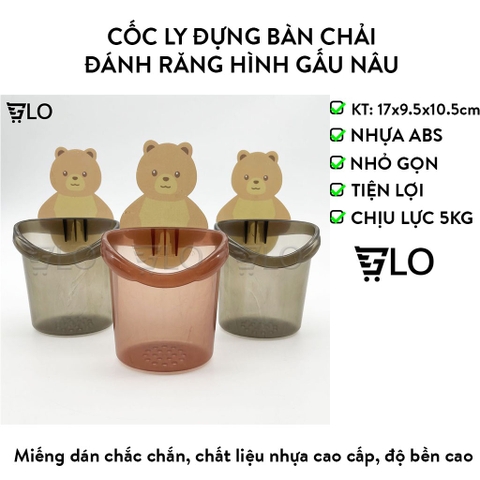 Cốc Ly Đựng Bàn Chải Đánh Răng Hình Gấu Nâu Dán Tường Dễ Thương - Nhựa ABS Cao Cấp, Tiện Lợi, Chống Đọng Nước