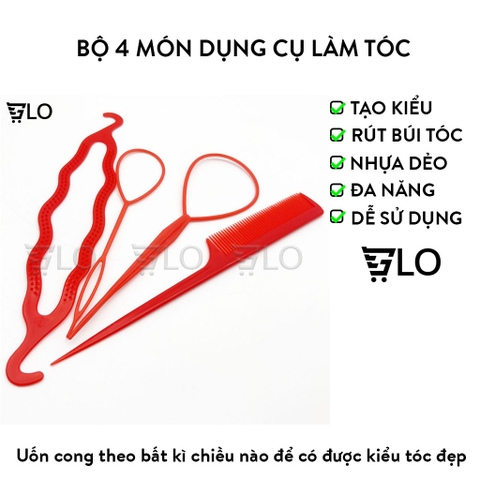 Bộ 4 Món Dụng Cụ Làm Tóc, Tạo Kiểu Phồng, Rút Búi Tóc Đa Năng Dễ Sử Dụng – Đẹp Chuẩn Salon Ngay Tại Nhà