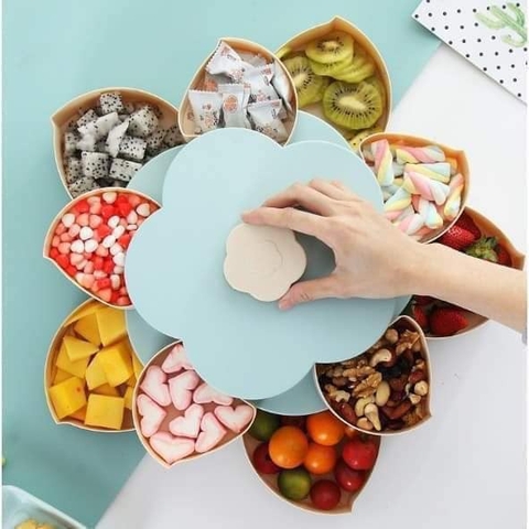 Khay Mứt Chưng Tết Hình Bông Hoa 2 Tầng Có Chỗ Để Điện Thoại