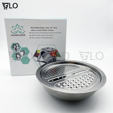 Bộ Bào Nạo Rau Củ Kiêm Rổ Và Chậu Inox Cao Cấp Đa Năng