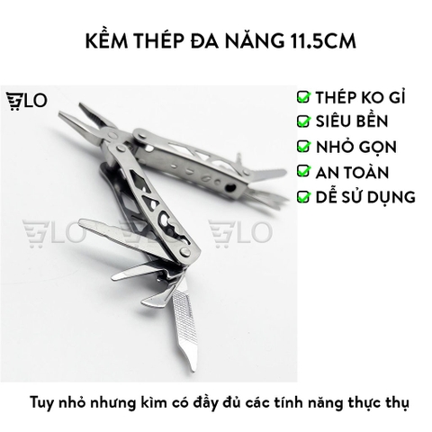 Kềm Thép Đa Năng 11.5cm, Gồm Tua Vít, Cưa, Dao, Dũa, Dùi, Mở Nắp Chai,..., Nhỏ Gọn Phù Hợp Đi Phượt